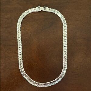 Vintage NAPIER Shiny Silver Tone Herringbone Chain Necklace